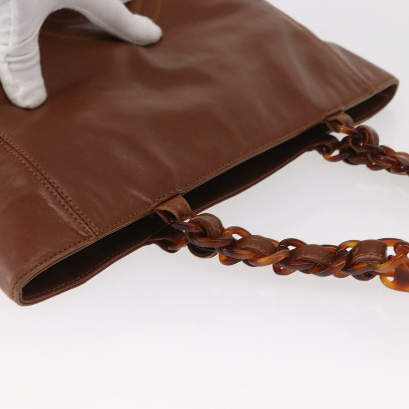 【日本直送】香奈兒 COCO 標誌鏈條手提包 棕色皮革 CC 正品 BA9279-5