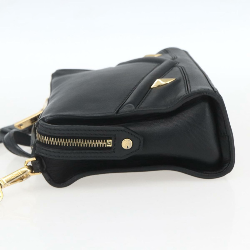 【日本直送】FENDI Monster Bugs Eye 手提包 皮革 2way 黑色 金色 Auth hk3297-2