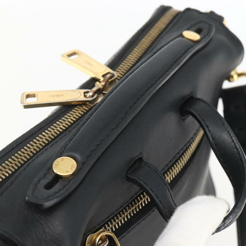 【日本直送】FENDI Monster Bugs Eye 手提包 皮革 2way 黑色 金色 Auth hk3297-6