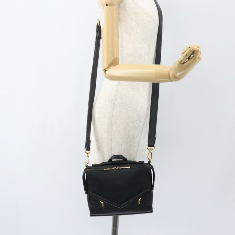 【日本直送】FENDI Monster Bugs Eye 手提包 皮革 2way 黑色 金色 Auth hk3297-26