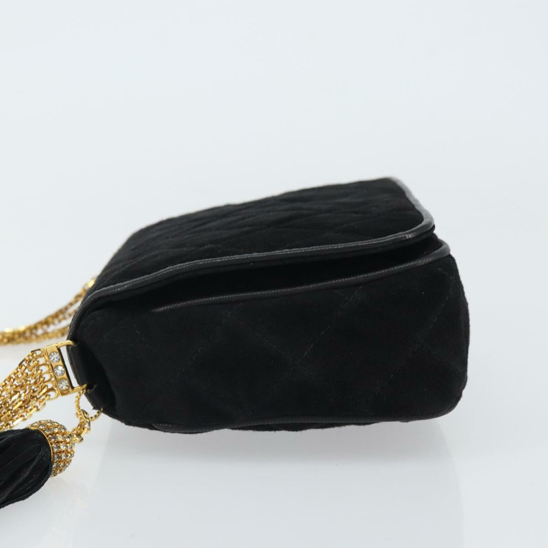 【日本直送】香奈兒 Matelasse 鏈條肩背包 麂皮 黑色 金色 CC 標誌 正品 BA9390-3