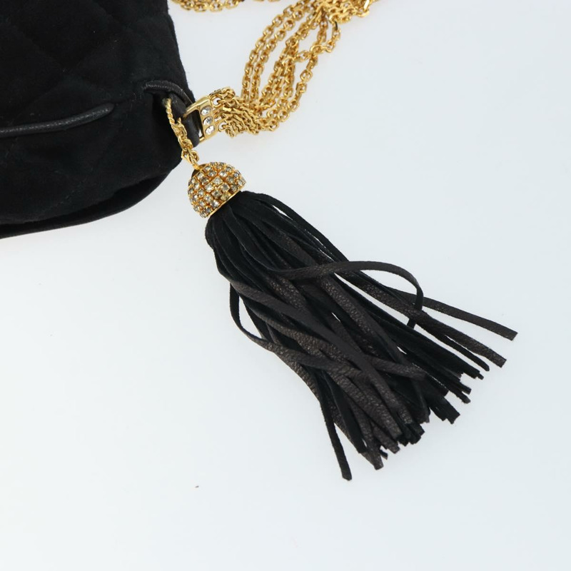 【日本直送】香奈兒 Matelasse 鏈條肩背包 麂皮 黑色 金色 CC 標誌 正品 BA9390-8