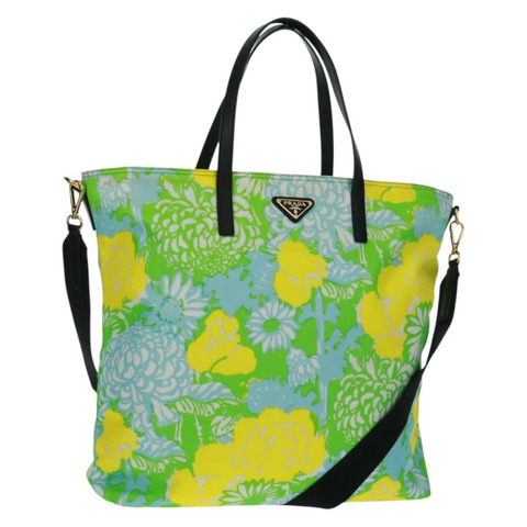 PRADA 尼龍皮革雙色手提包，金色，正品 am10186V