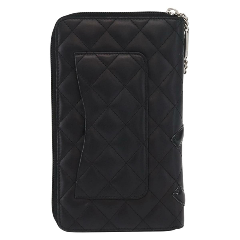 【日本直送】香奈兒 Cambon 系列長版錢包，小牛皮材質，黑色銀色 CC 標誌，正品 ac3882-1