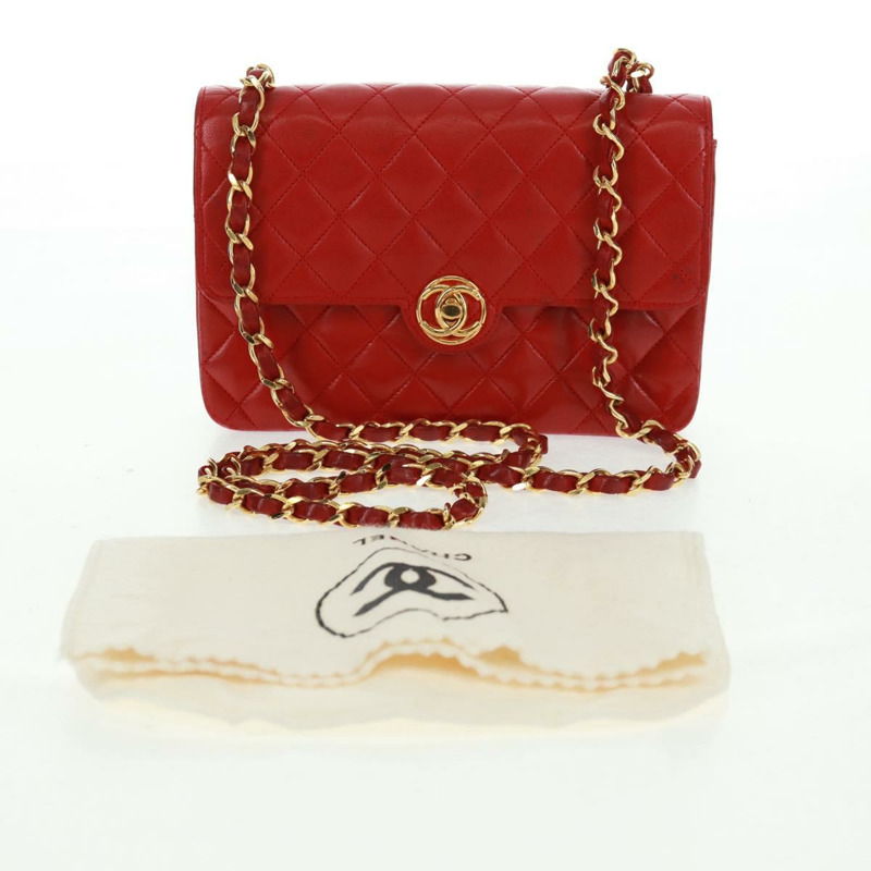 【日本直送】香奈兒 (CHANEL) 鏈條迷你絎縫 19 肩背包，羊皮材質，紅色，金色雙 C 標誌，正品編號 159916SAV-11