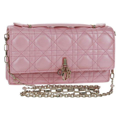 Christian Dior Cannage Miss Dior 鏈條包 皮革 2way 粉紅色 正品 159907SAM