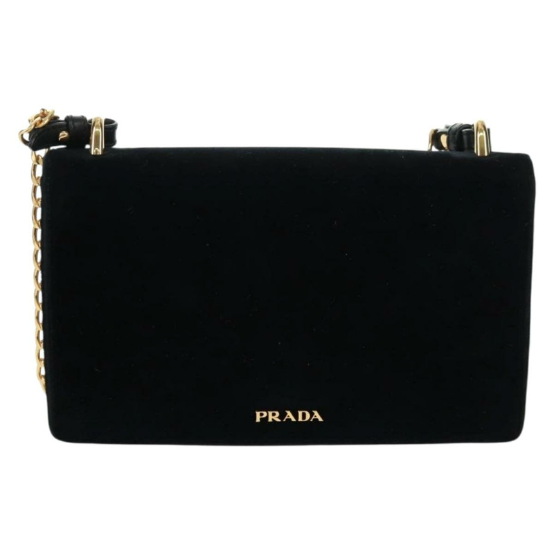 【日本直送】PRADA 鏈條肩背包 絲絨 黑色 金色 正品 159877SAV-1