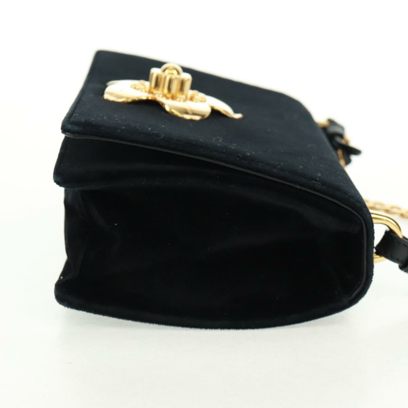 【日本直送】PRADA 鏈條肩背包 絲絨 黑色 金色 正品 159877SAV-3