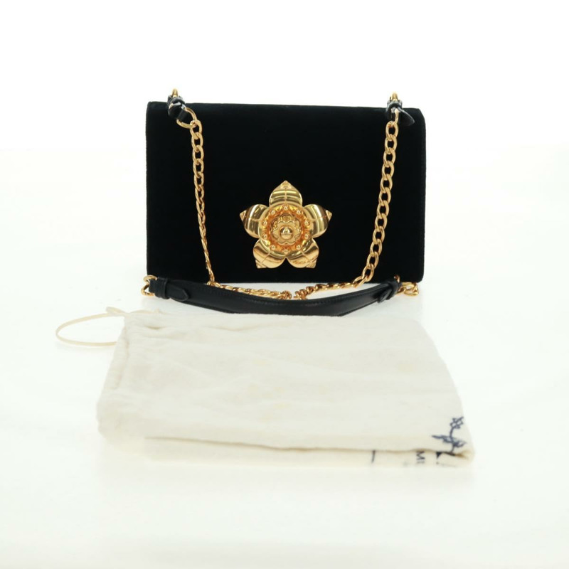 【日本直送】PRADA 鏈條肩背包 絲絨 黑色 金色 正品 159877SAV-11