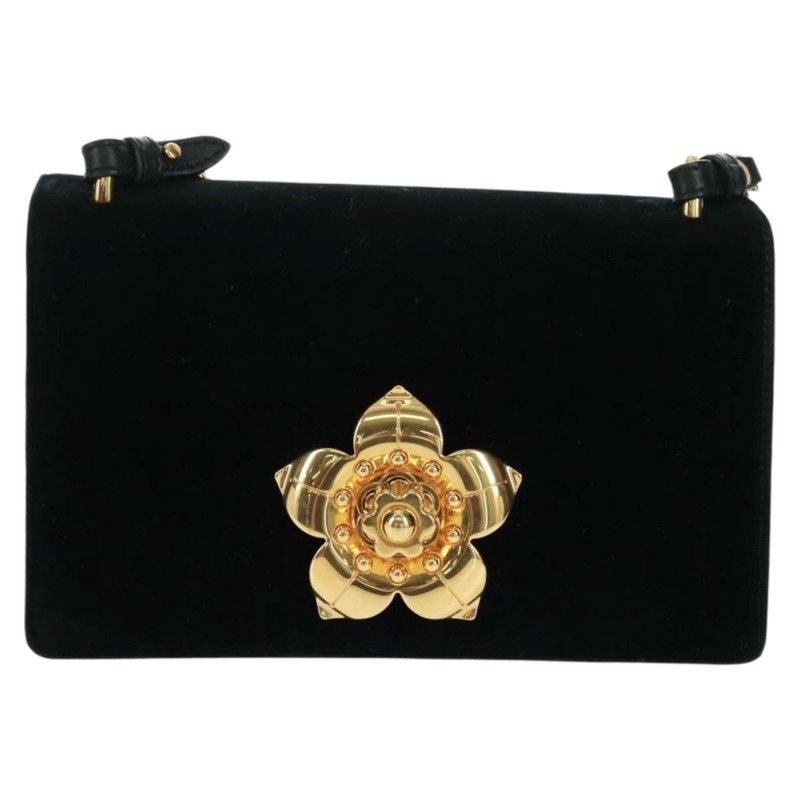 【日本直送】PRADA 鏈條肩背包 絲絨 黑色 金色 正品 159877SAV-12