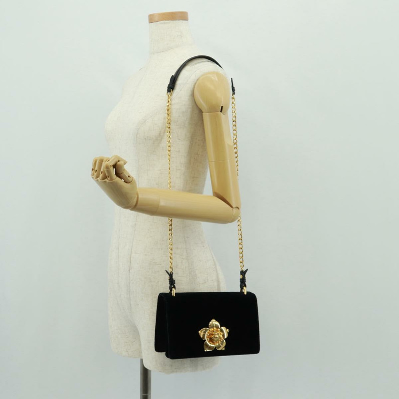 【日本直送】PRADA 鏈條肩背包 絲絨 黑色 金色 正品 159877SAV-25