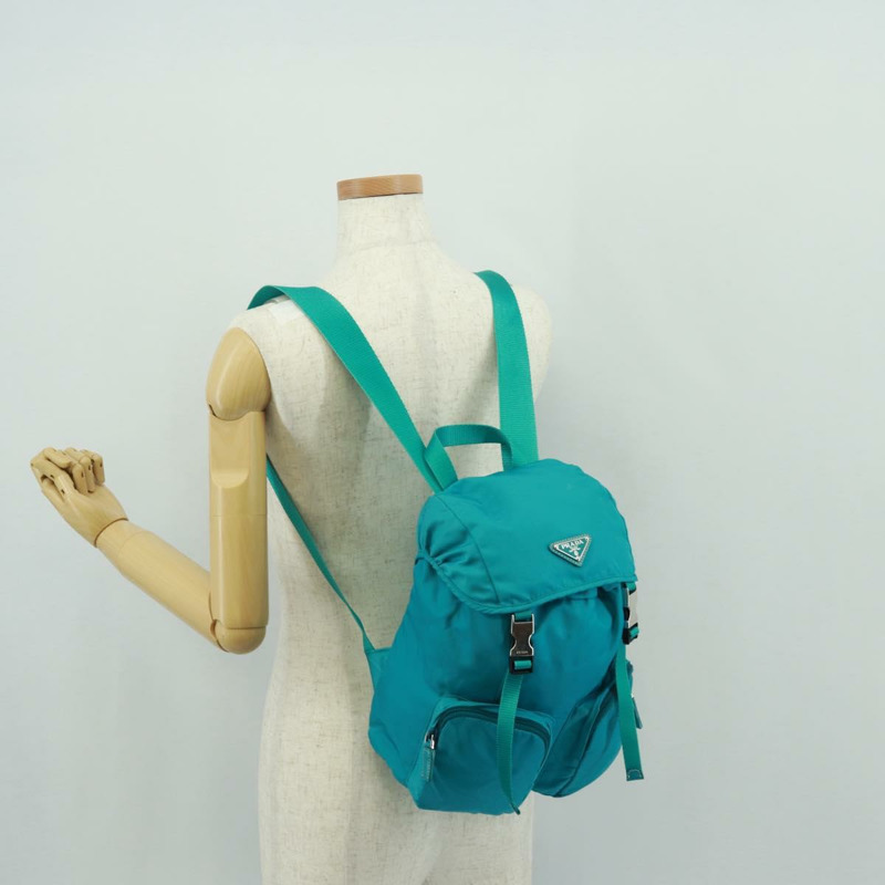 【日本直送】PRADA 雙肩包 尼龍材質 綠松石藍 銀色 正品 159914V-25