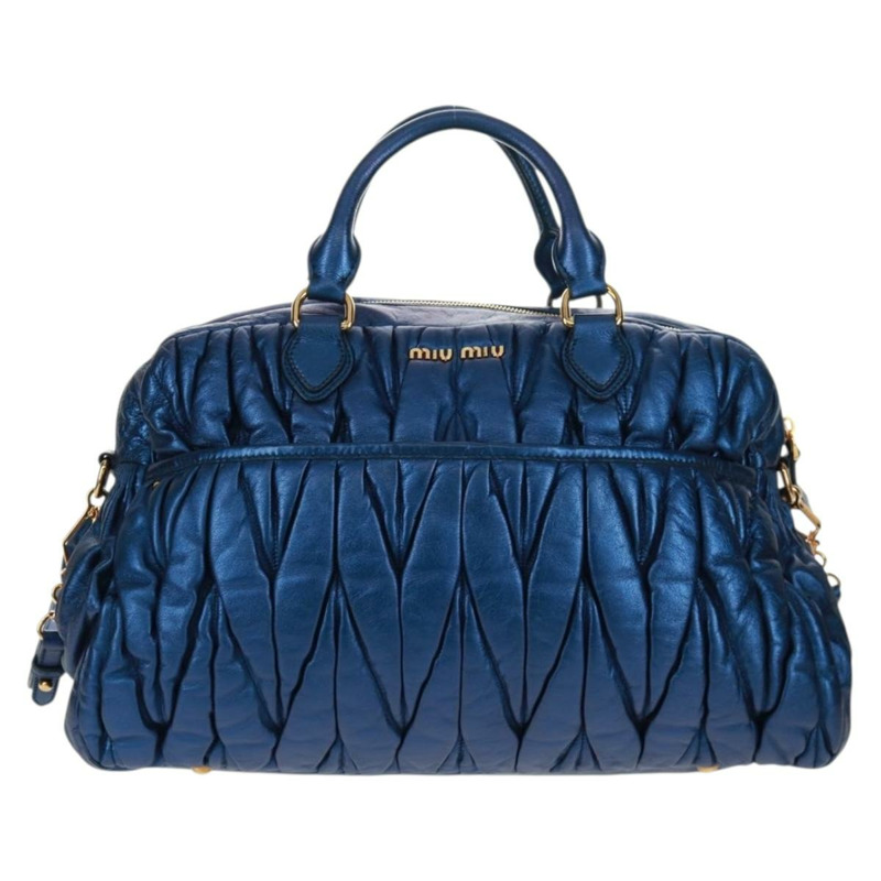 【日本直送】Miu Miu Matelasse 手提包 皮革 2way Blue Gold Auth 159908SAV-1