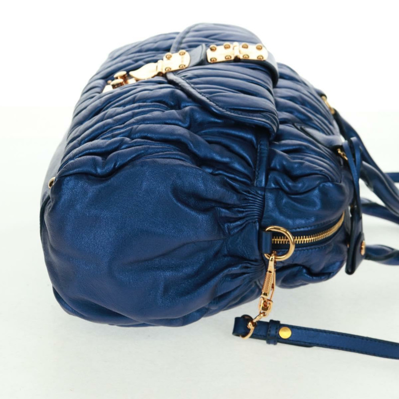 【日本直送】Miu Miu Matelasse 手提包 皮革 2way Blue Gold Auth 159908SAV-3