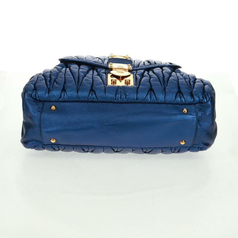 【日本直送】Miu Miu Matelasse 手提包 皮革 2way Blue Gold Auth 159908SAV-4