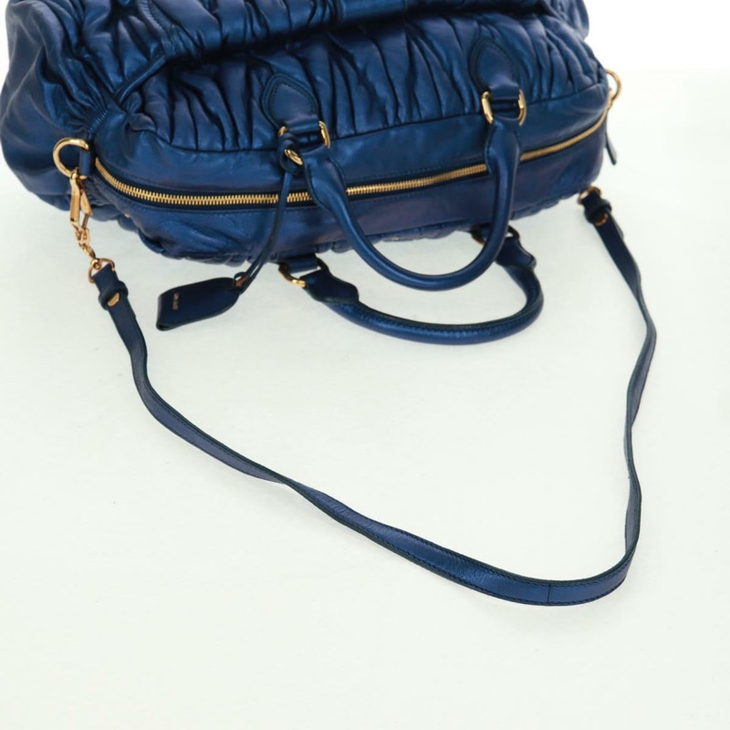 【日本直送】Miu Miu Matelasse 手提包 皮革 2way Blue Gold Auth 159908SAV-7