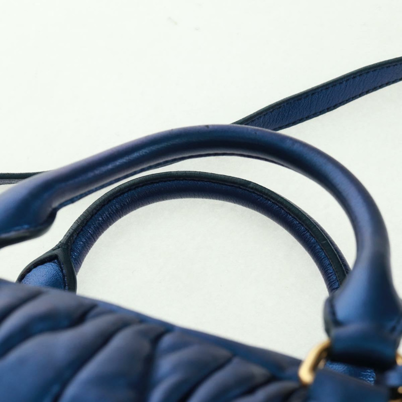 【日本直送】Miu Miu Matelasse 手提包 皮革 2way Blue Gold Auth 159908SAV-13