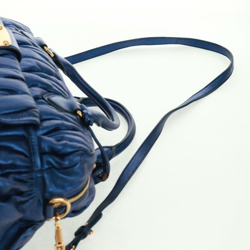 【日本直送】Miu Miu Matelasse 手提包 皮革 2way Blue Gold Auth 159908SAV-14