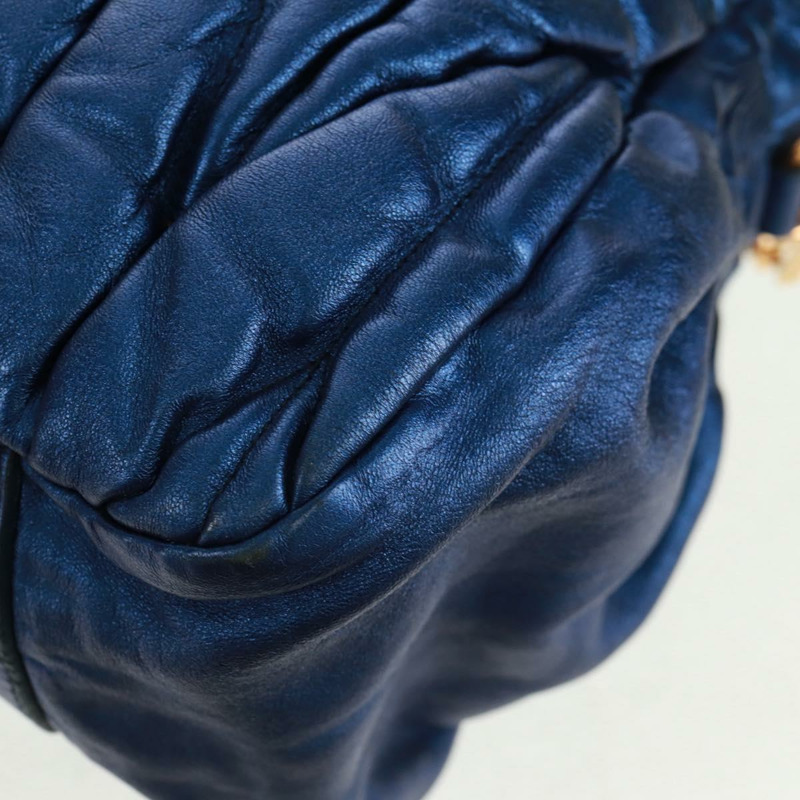 【日本直送】Miu Miu Matelasse 手提包 皮革 2way Blue Gold Auth 159908SAV-18