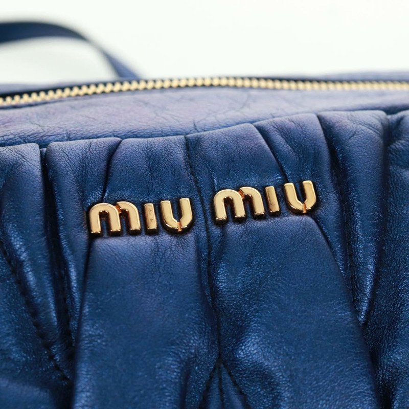 【日本直送】Miu Miu Matelasse 手提包 皮革 2way Blue Gold Auth 159908SAV-19
