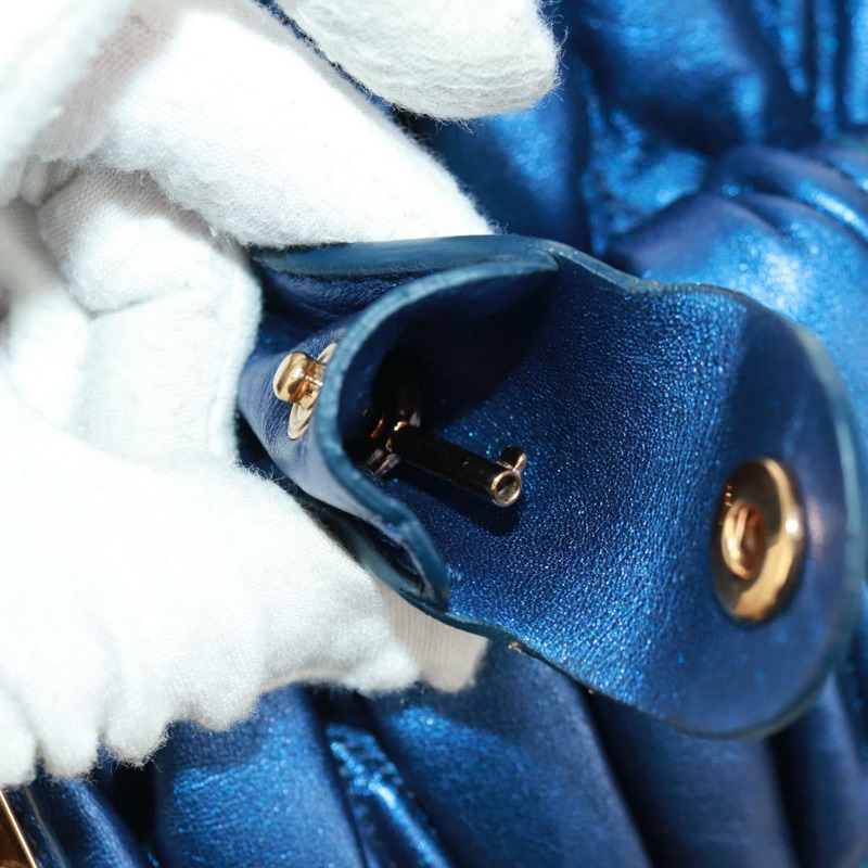 【日本直送】Miu Miu Matelasse 手提包 皮革 2way Blue Gold Auth 159908SAV-20