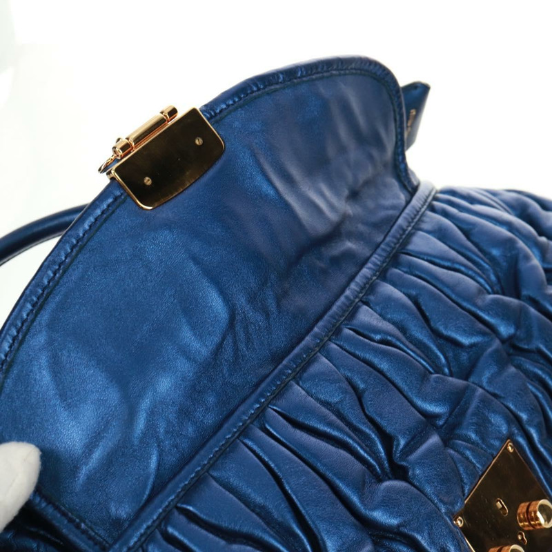 【日本直送】Miu Miu Matelasse 手提包 皮革 2way Blue Gold Auth 159908SAV-22