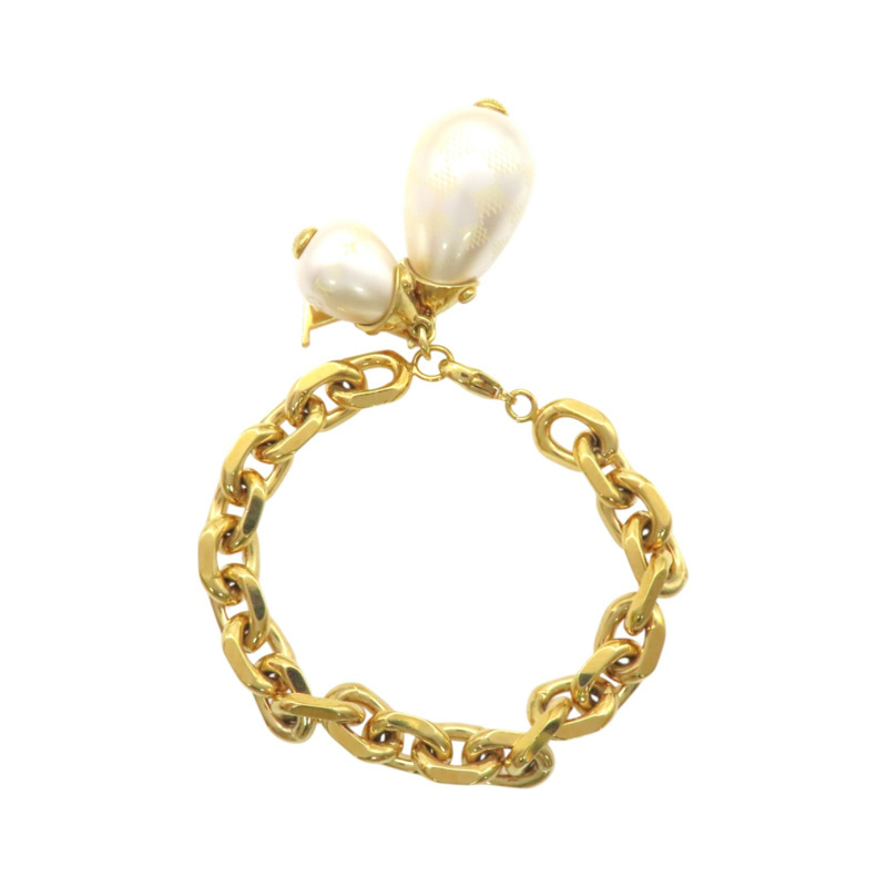 金色鍍金 珍珠 棋盤格 手鍊【LOUIS VUITTON LV 路易威登】 M66319-1