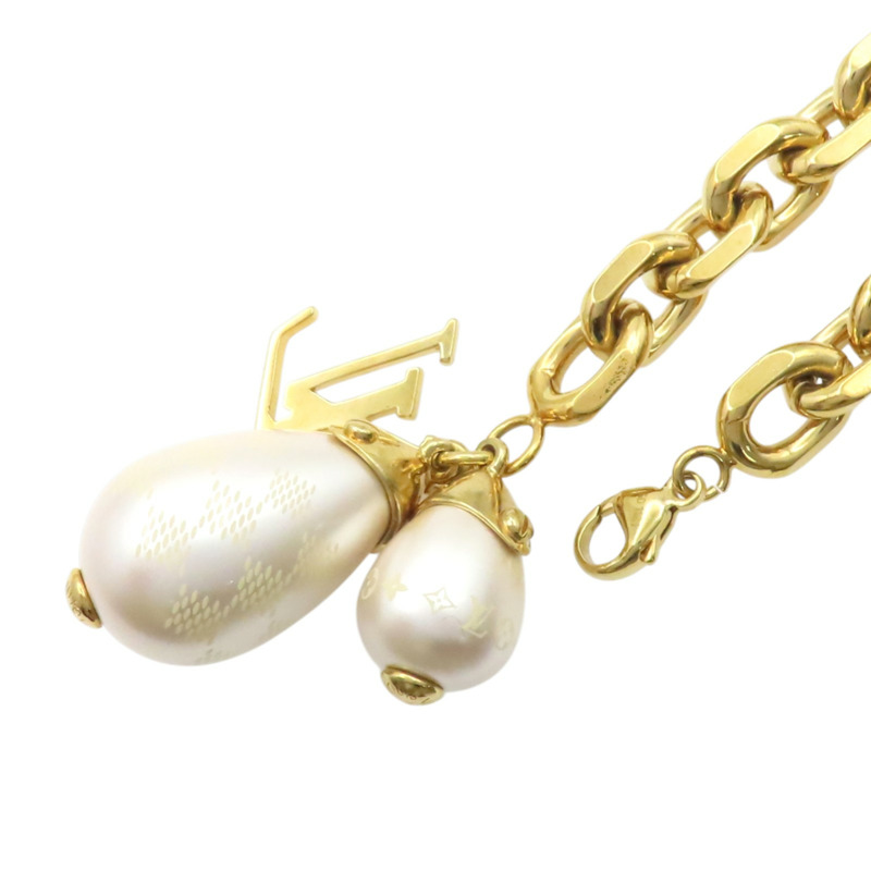 金色鍍金 珍珠 棋盤格 手鍊【LOUIS VUITTON LV 路易威登】 M66319-4