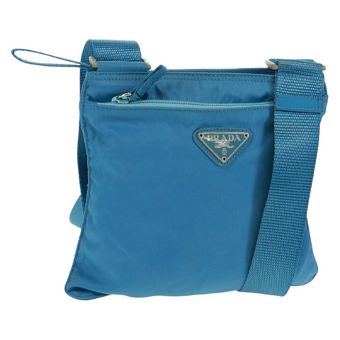 PRADA 尼龍藍銀色單肩包 Auth 163845V