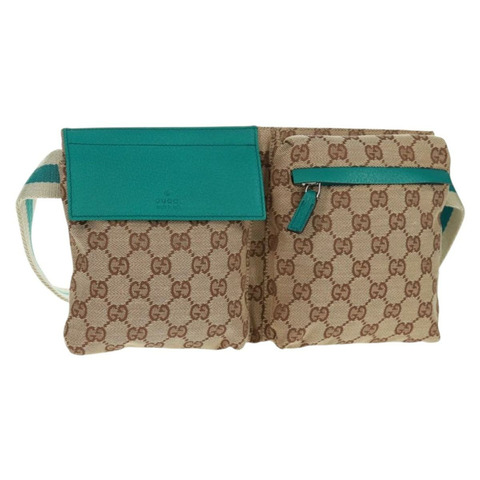 GUCCI GG帆布腰包 米色 藍綠色 銀色 28566 正品 ki6279V