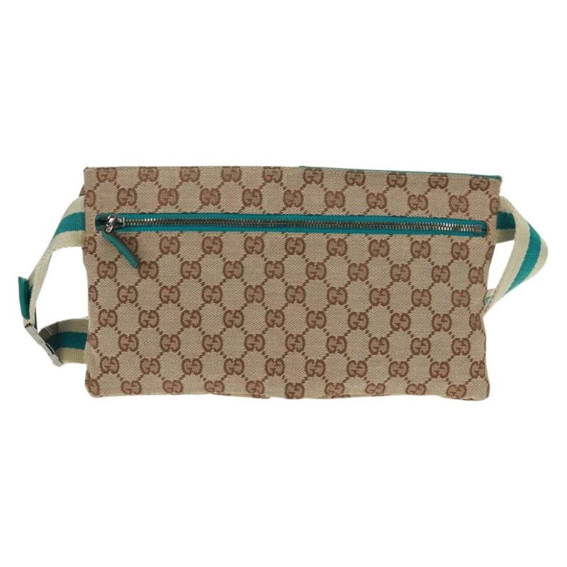 【日本直送】GUCCI GG帆布腰包 米色 藍綠色 銀色 28566 正品 ki6279V-1