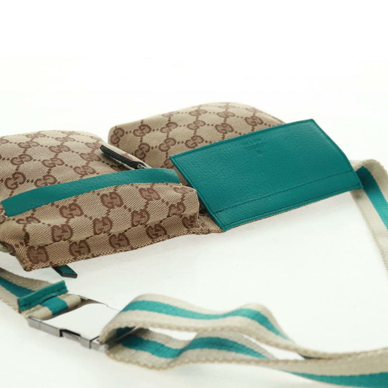 【日本直送】GUCCI GG帆布腰包 米色 藍綠色 銀色 28566 正品 ki6279V-5