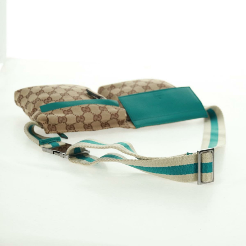 【日本直送】GUCCI GG帆布腰包 米色 藍綠色 銀色 28566 正品 ki6279V-6