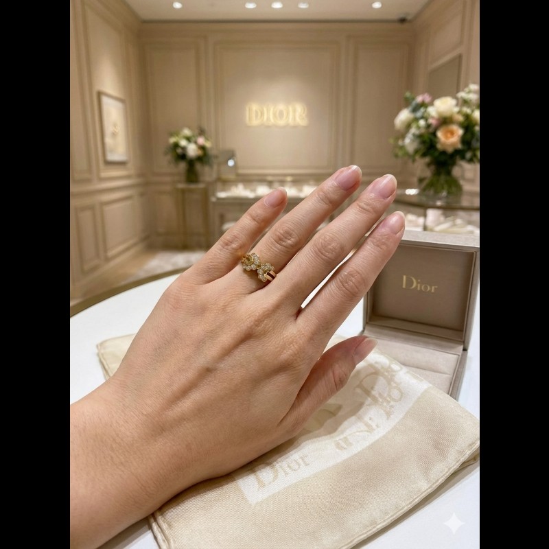 Christian Dior 迪奧 vintage 18K金 天然鑽石蝴蝶結戒指 鑽戒-0
