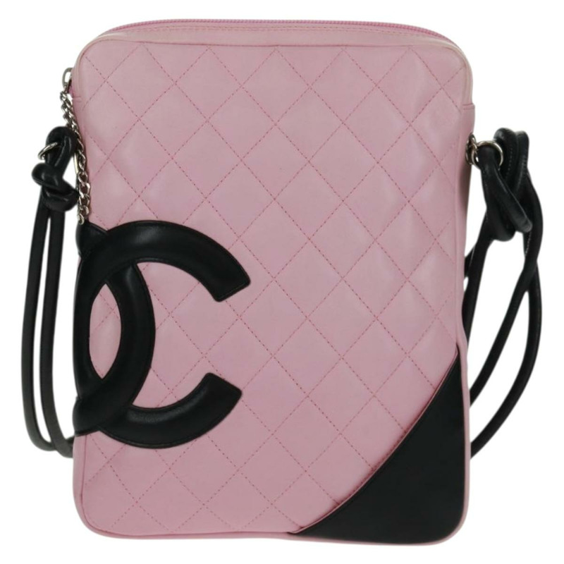 【日本直送】香奈兒 (CHANEL) 絎縫 Cambon 系列單肩包，粉紅銀色雙C標誌皮革，正品編號 mr1826V-12