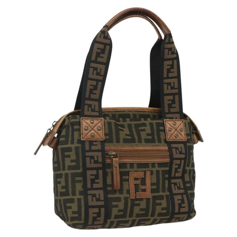 FENDI Zucca帆布手提包 黑色棕色 正品 ki6340