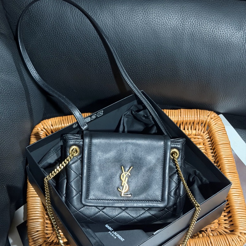 Ysl • Nolita 經典黑金羊皮手袋 全配有盒-0