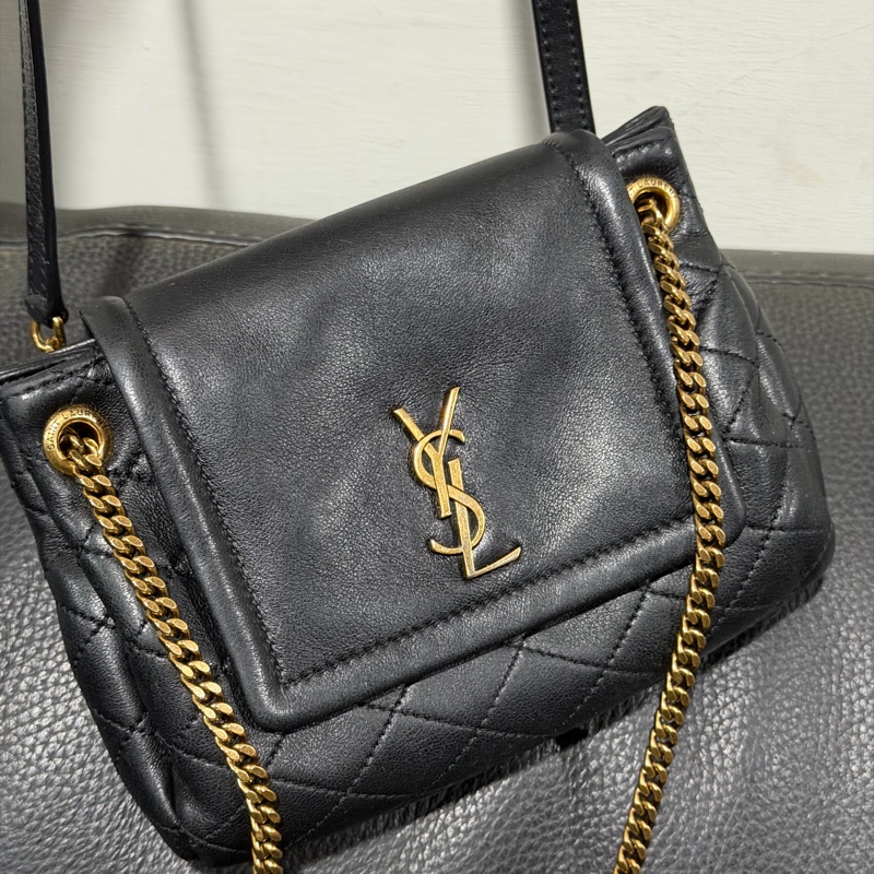 Ysl • Nolita 經典黑金羊皮手袋 全配有盒-2