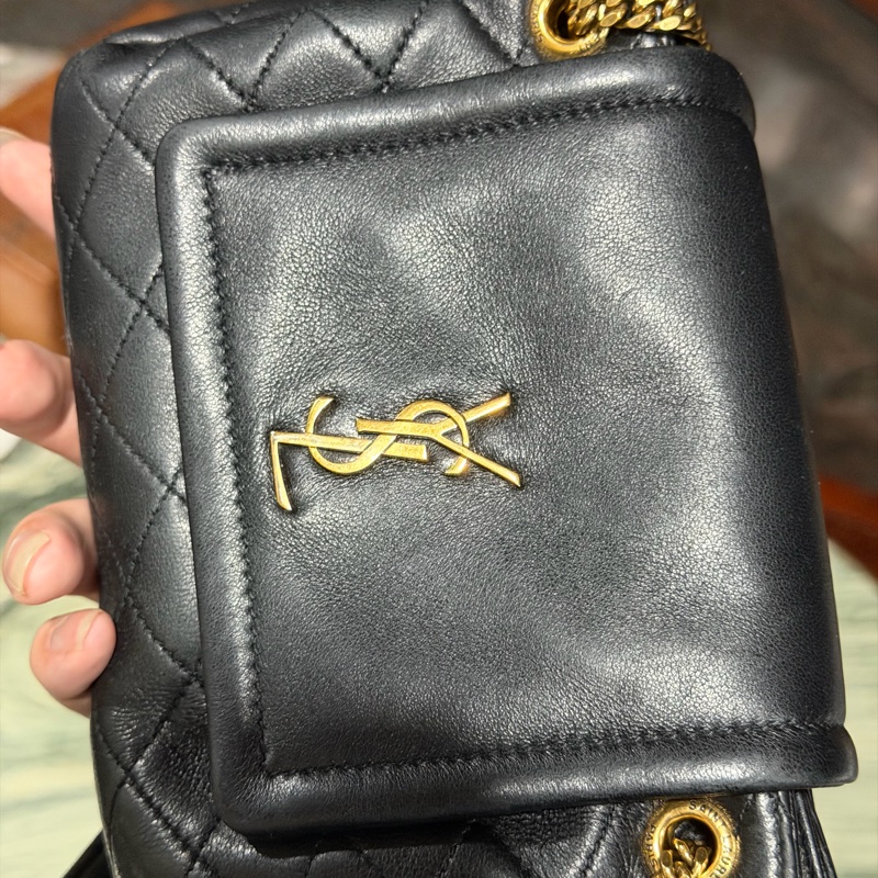 Ysl • Nolita 經典黑金羊皮手袋 全配有盒-7