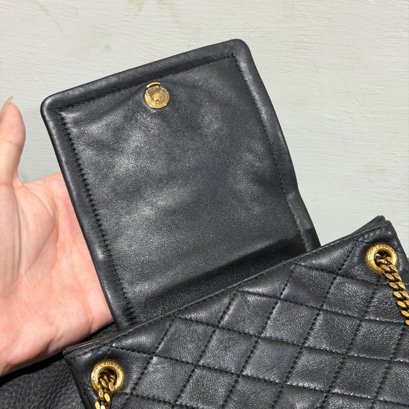 Ysl • Nolita 經典黑金羊皮手袋 全配有盒-12