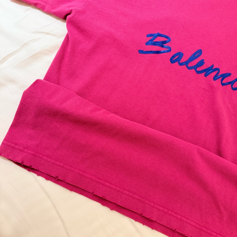 99成新 ｜BALENCIAGA 桃紅X藍 草寫Logo T-shirt 短袖/ S-4