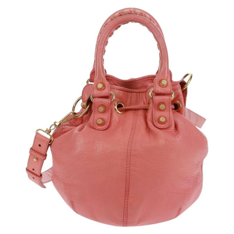 【日本直送】BALENCIAGA 巨型迷你絨球手提包 皮革 2way 粉金配色 正品 161592V-1