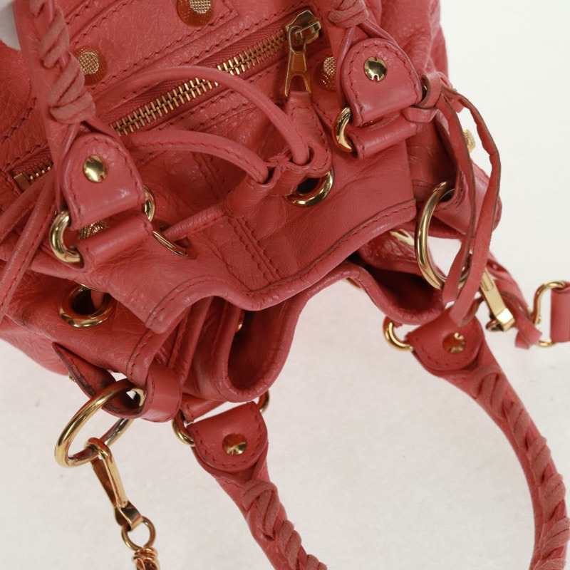 【日本直送】BALENCIAGA 巨型迷你絨球手提包 皮革 2way 粉金配色 正品 161592V-5