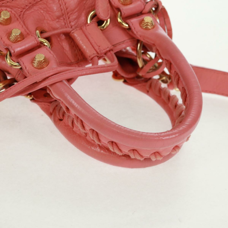 【日本直送】BALENCIAGA 巨型迷你絨球手提包 皮革 2way 粉金配色 正品 161592V-6