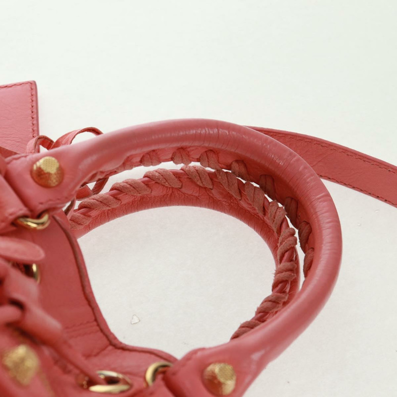 【日本直送】BALENCIAGA 巨型迷你絨球手提包 皮革 2way 粉金配色 正品 161592V-7