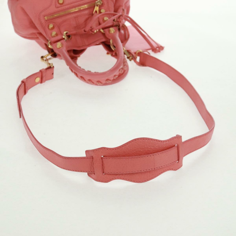 【日本直送】BALENCIAGA 巨型迷你絨球手提包 皮革 2way 粉金配色 正品 161592V-8