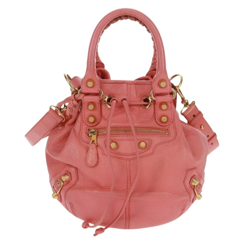 【日本直送】BALENCIAGA 巨型迷你絨球手提包 皮革 2way 粉金配色 正品 161592V-12