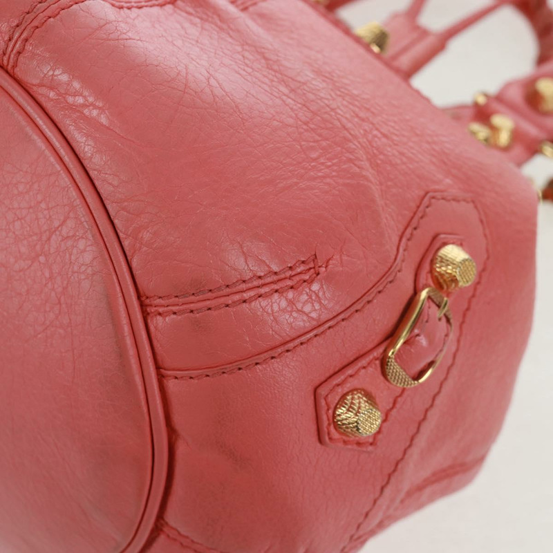 【日本直送】BALENCIAGA 巨型迷你絨球手提包 皮革 2way 粉金配色 正品 161592V-15