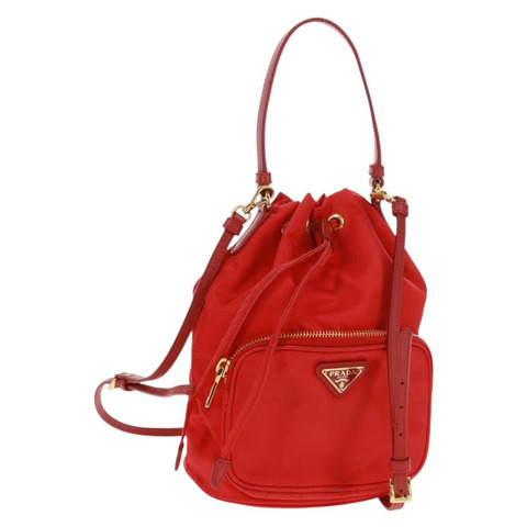 PRADA 單肩包 尼龍 2way 紅色金色 Auth 161489V