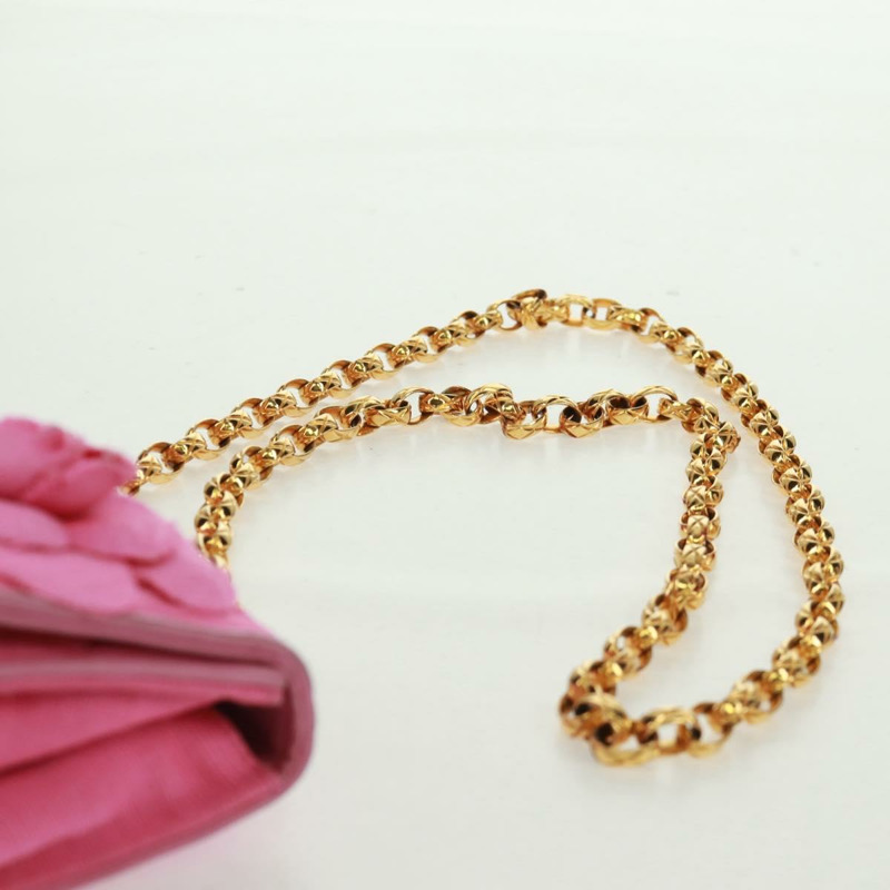 【日本直送】香奈兒 (CHANEL) 絎縫鏈條山茶花單肩包 棉質粉紅金色雙C標誌 Auth 161522V-14